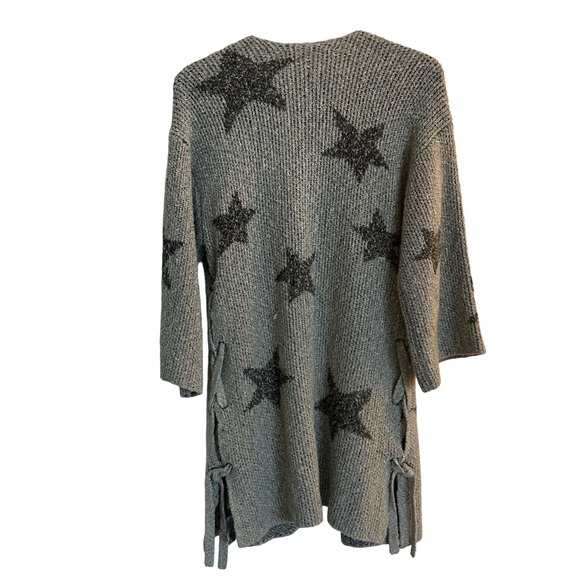 Cupcakes And Cashmere Grey Knit Etoile Star Open Front Long Cardigan Sweater - Picture 7 of 8